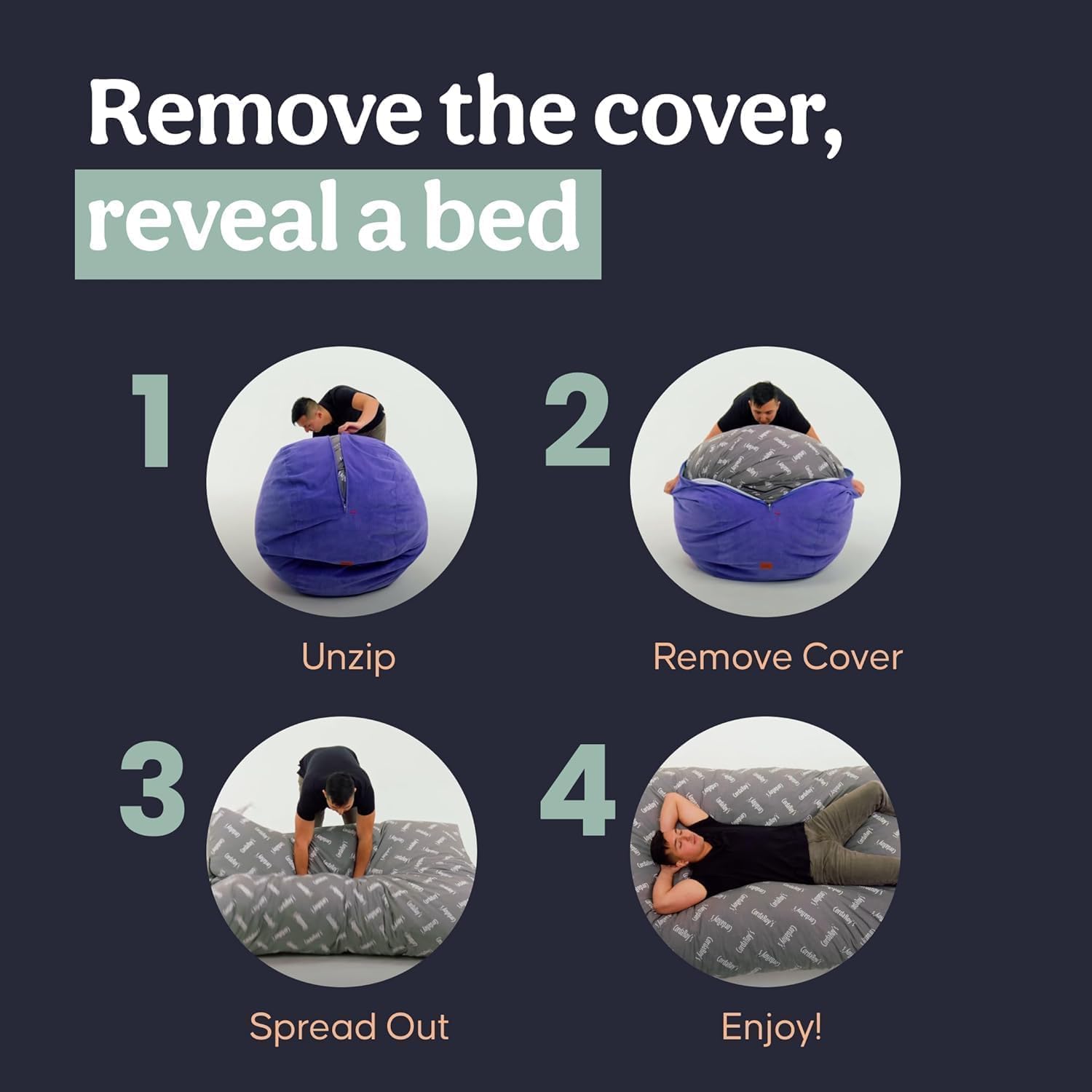 CordaRoy's Chenille Bean Bag Chair, Convertible Chair Folds from Bean Bag to Lounger, As Seen on Shark Tank, Very Peri Purple - Full Size