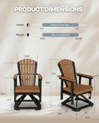 HDPE Swivel Glider Chair Outdoor, Weather Resistant Adirondack Outside Rocking Chair, Wooden Textured Outdoor Swivel Chair Set of 2 for Porch, Balcony, Poolside, Backyard (Black&Teak)