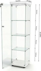 Display Cabinet with Glass Door and LED Light, 4-Shelf Glass Display Case, Curio Cabinet for Collectibles/Toys/Books,White 64.6" H X 13.6" W X 15.7" L