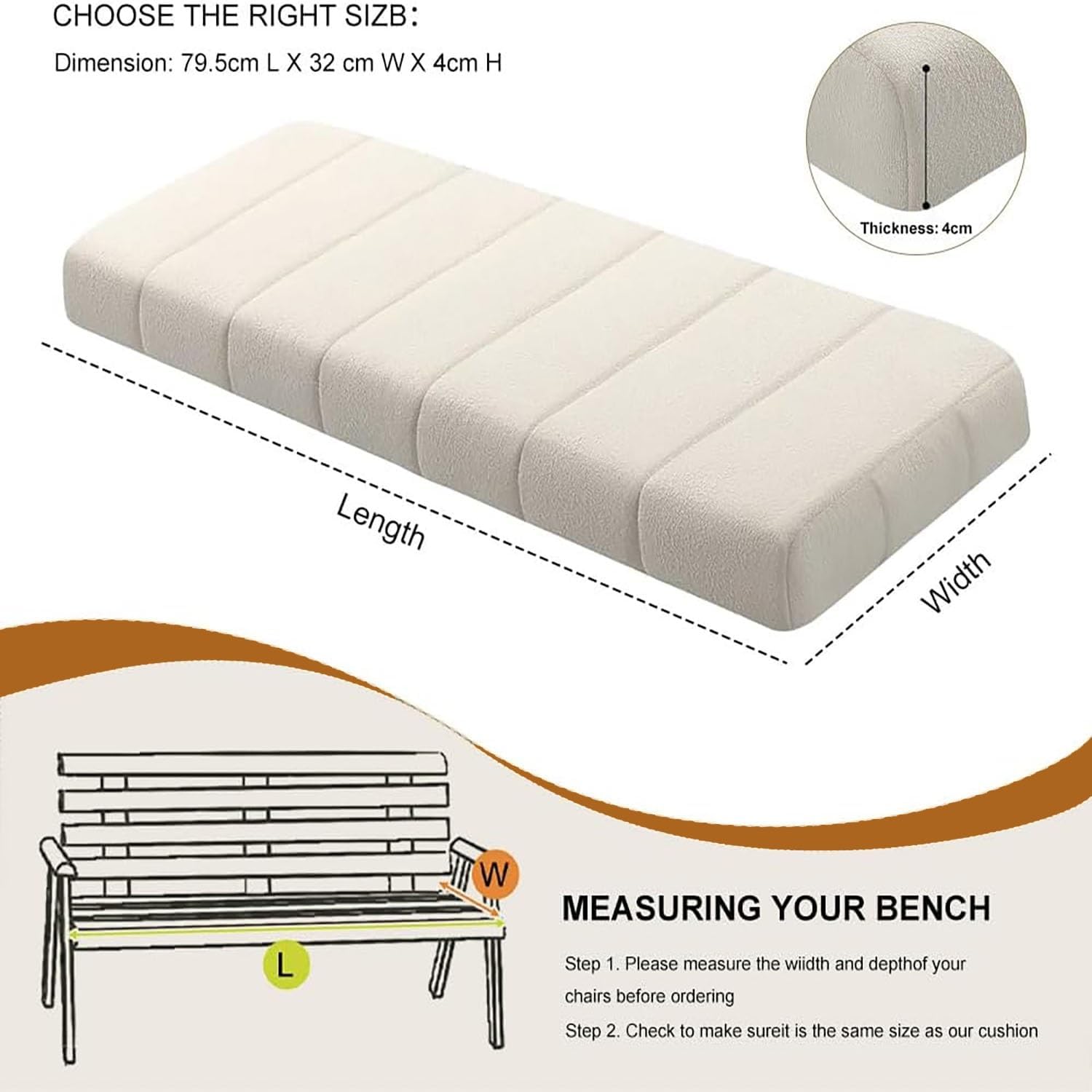 Outdoor/Indoor Bench Cushion Velours Teddy - 120/150/90/100/80cm×30cm 2/3 Seater Long Seat Cushion with Non-Slip Backing for Bay Windows,Patio,Porch Furniture(Color3,140x30cm/55x12in)