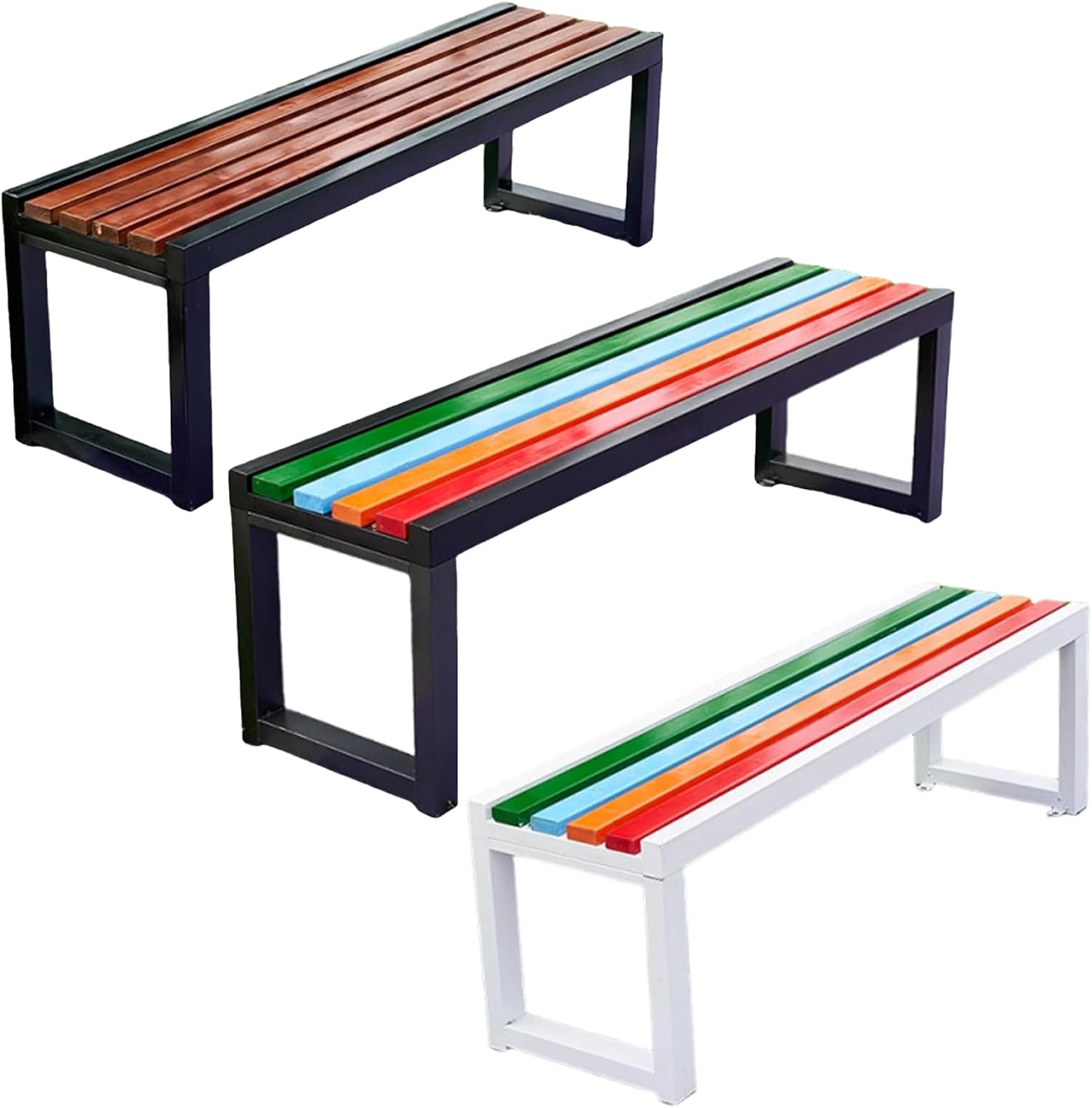 Colorful Outdoor Bench with Solid Wood seat and Metal Frame, Capable of Supporting 400kg, Suitable for Streets, Parks, and courtyards C 150cm