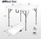 Byliable 34" Folding Square Card Table, Portable Heavy Duty HDPE Fold-in-Half Folding Table with Carrying Handle for Indoor/Outdoor Use – Ideal for Picnic, Camping, Parties, White