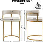 Modern Barrel Bar Stools Set of 3, 24" Velvet Counter Height Stools with Comfy Back and Arms, Sherpa Upholstered Kitchen Island Chair for Home Bar, Ivory