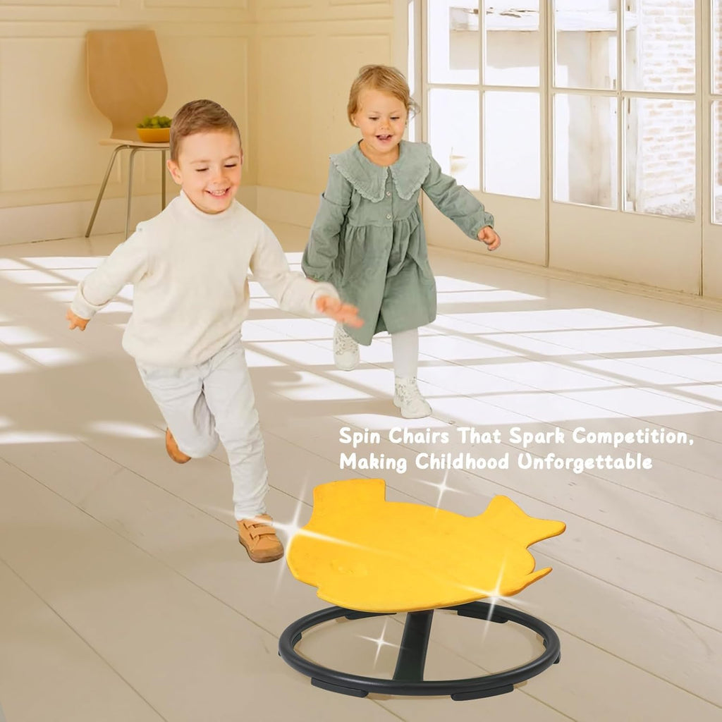 Sensory Spinning Chair for Kids with Autism & ADHD, Swivel Chair for Indoor/Outdoor Use, Sit and Spin Toys, Fish-Shaped Sensory Chairs for Autistic Children, Training Body Coordination (Yellow)