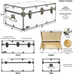 C&N Footlockers - Full-Size Happy Camper Trunk w/Lidmate Organizer - #1 Summer Camp Trunk - Made in the USA - Steel Footlocker with Lid Stay - 32 x 18 x 13.5 Inches (Lilac)
