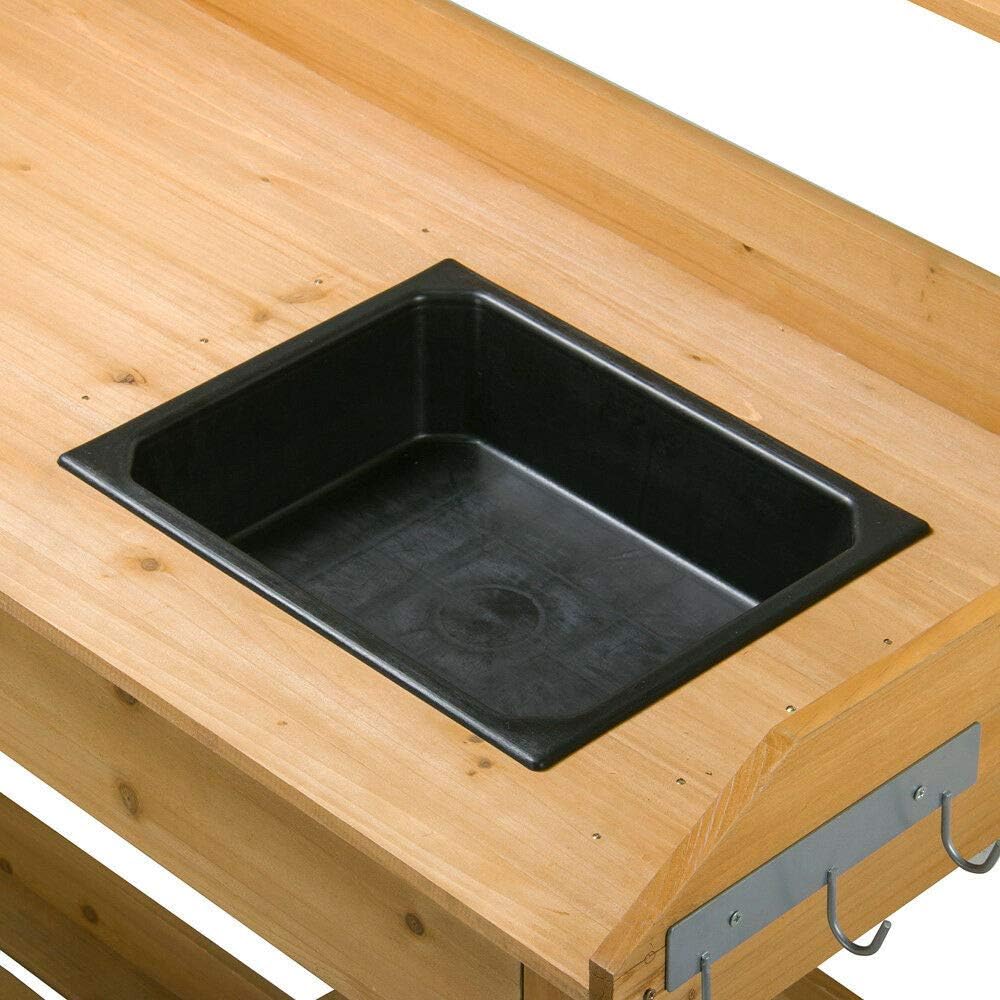 48" Wooden Outdoor Indoor Planting Gardening Garden Potting Bench Workbench Workstation Table Removable Sink Drawer 2 Tiers Storage Shelves Rack Open Shelf 3 Side Hooks Gardening Supplies Tools Storag
