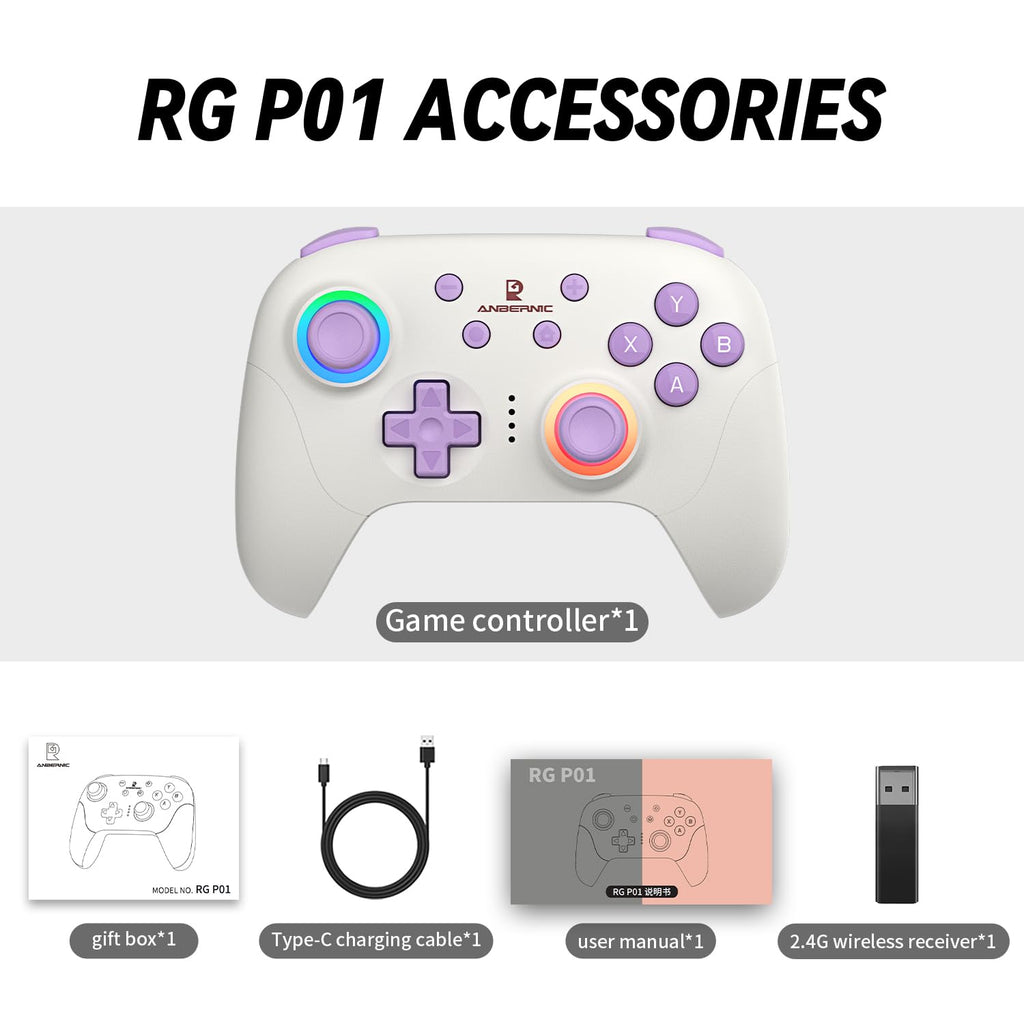 RG P01 Wireless Gaming Controller Compatible with Switch Game Controllers RG P01 2.5G Controller Gamepad for Bluetooth/PC/Steam/iOS/Android/Switch Hall Effect RGB Lights [android,ios,nintendo_switch,windows]