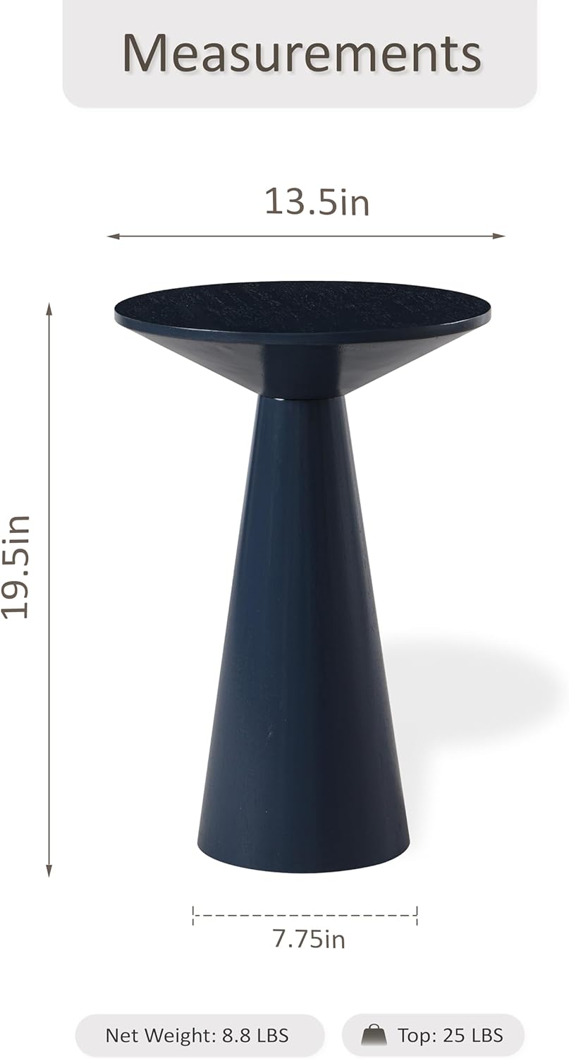 COZAYH Small Pedestal End Table Round Farmhouse Martini Table Wood Plant Stand Rustic Drink Table for Small Space Living Room, Dark Blue