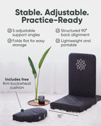 Mindful Modern Folding Pro Meditation Chair - Adjustable Meditation Seat with Back Support and Half Moon Buckwheat Meditation Cushion - Comfortable Mindfulness Living Room Floor Chair
