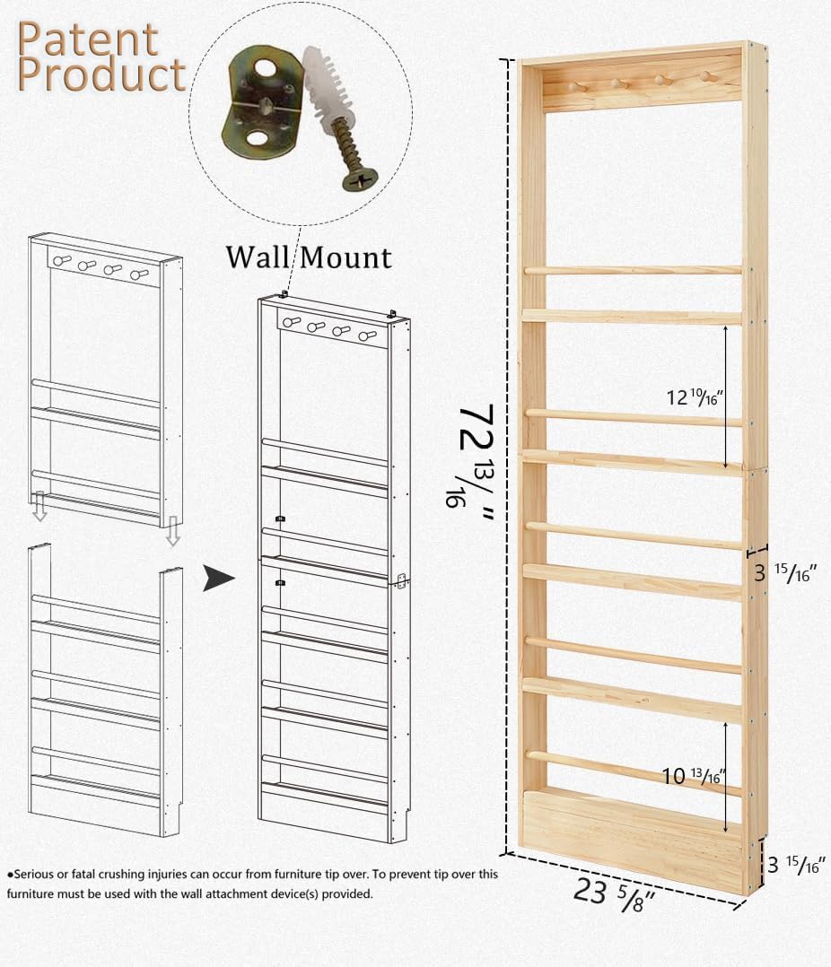 Wooden Kids Bookshelf, Wall Mount Shelf with Hooks, Organizer for Toys and Books, Space-Saving | with Hooks