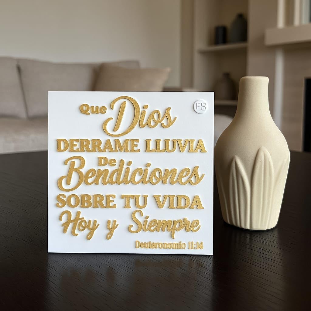 Plaque: QUE DIOS DERRAME LLUVIA DE BENDICIONES SOBRE TU VIDA HOY Y SIEMPRE - MADE IN USA