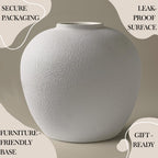 White Ceramic Vase 7.9 inch Round Minimalist Leak-Proof Vases for Flowers with Soft Pads, Modern Farmhouse Decor for Living Room
