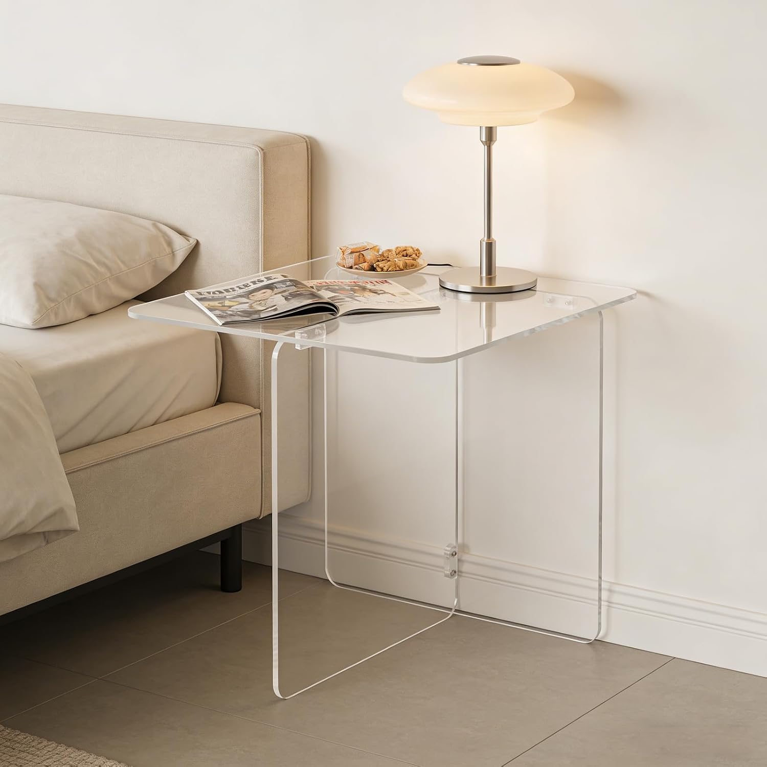 Acrylic Side Table,Clear Nightstand End Table Modern Bedside Table for Living Room Bedroom,Small Spaces (Clear)