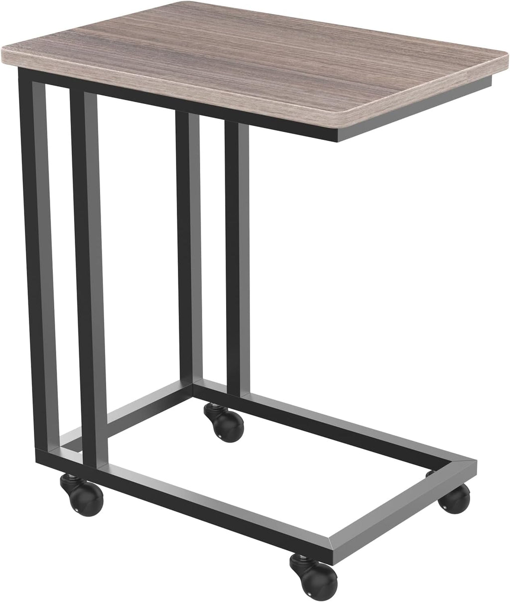 Sweetcrispy C Tables Counch that Slide Under, Bed Side Table Tray Sofa Portable Rolling with Wheels Metal Frame Adjustable Feet, Wood Stand for Living Room Entryway Small Space Bedroom, Grey