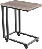 Sweetcrispy C Tables Counch that Slide Under, Bed Side Table Tray Sofa Portable Rolling with Wheels Metal Frame Adjustable Feet, Wood Stand for Living Room Entryway Small Space Bedroom, Grey