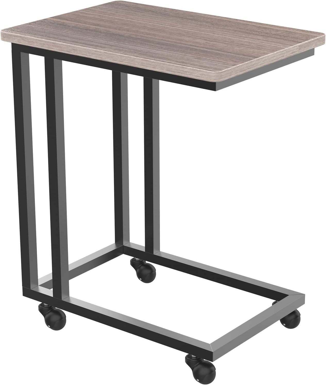 Sweetcrispy C Tables Counch that Slide Under, Bed Side Table Tray Sofa Portable Rolling with Wheels Metal Frame Adjustable Feet, Wood Stand for Living Room Entryway Small Space Bedroom, Grey
