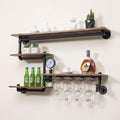 Bar Liquor Shelves, Industrial Pipe Shelving Wine Rack Wall Mounted, Wine Bottle Display Storage Holder for Kitchen Dining Room Bar (Black)