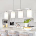 Modern Island Lights for Kitchen, Brushed Nickel Dining Room Light Fixtures, 4-Light Linear Chandeliers Over Table White Frosted Glass Kitchen Hanging Lights Pendant Lighting Over Island