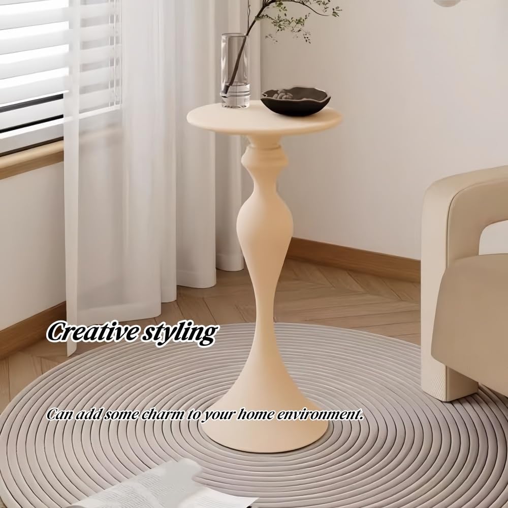 Creative-Shaped Iron Side Table, Narrow End Table with Round Desktop, Minimalist Fashion Nightstand, Multipurpose Coffee Table for Living Room(Beige)