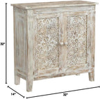 Jofran Global Archive Hand Carved Accent Chest Cabinet, 32', Weathered White