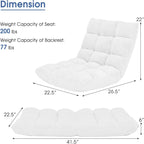 Memory Foam Floor Chair, 14-Poistion Adjustable Reading Gaming Chair Recliner, Folding Cushioned Meditation Chair with Back Support, Padded Lazy Sofa for Adults, Kids (White)