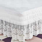 White Lace Bed Skirt for Full Bed - 15in. Drop, Easy Fit Ruffle Bedskirt Wrap Around Bed Skirt, Anti Wrinkle & Fade Resistant