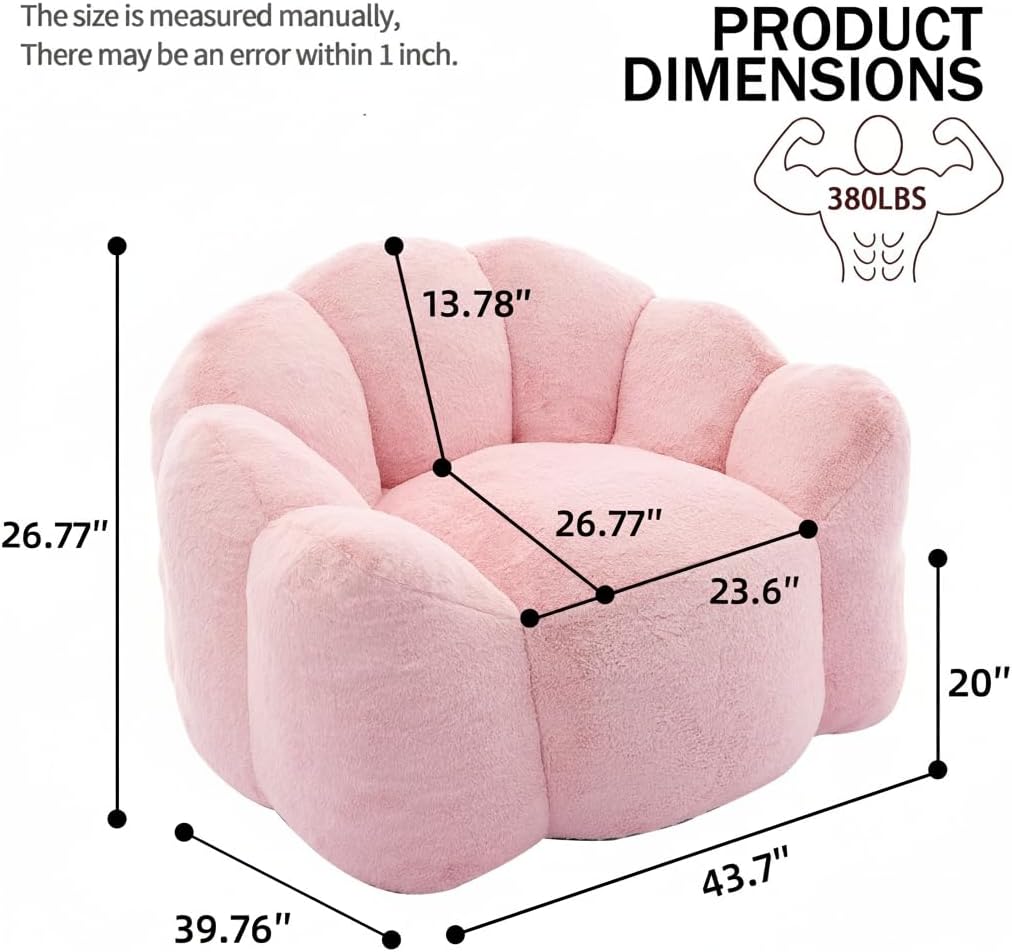 YISHENG Bean Bag Chairs, Large Bean Bag Couch for Adults,Stuffed Single Sofa Chair Comfy Giant Bean Bag Chair with Spacious Design for Playing or Bedroom,Reading Pink