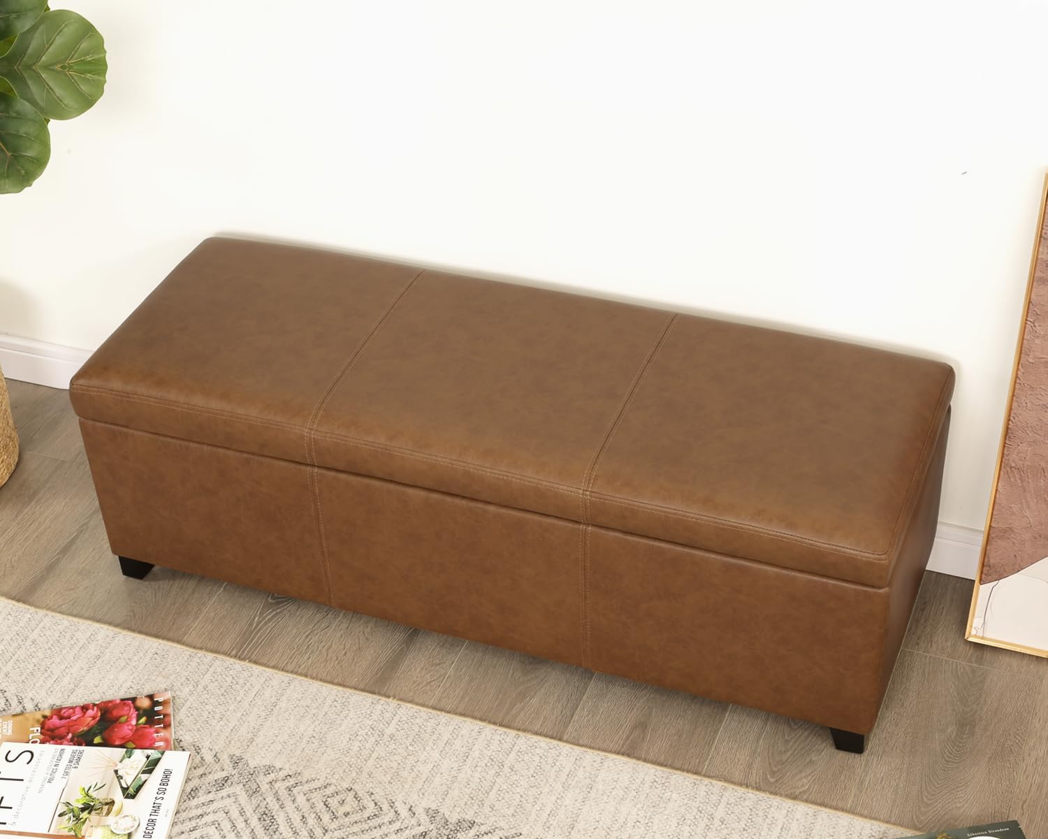 Homebeez 46" Faux Leather Storage Ottoman,End of Bed Bench,Upholstered Ottoman Bench with Storage for Living Room,Bedroom,Entryway