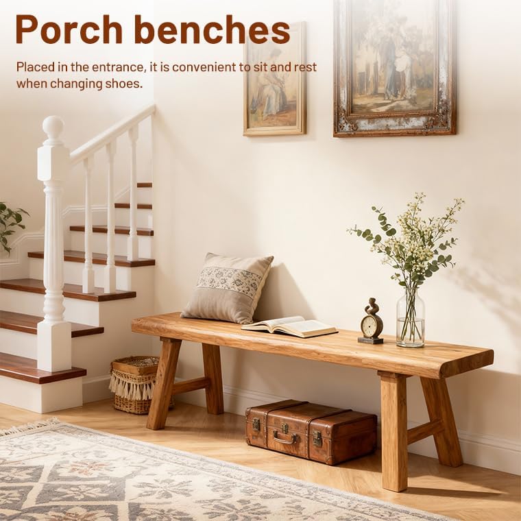 Wooden Bench Indoor Farmhouse Narrow Entryway Bench, Skinny Bench for End of Bed, Entryway Benches, Noddle Wood Bench for Dining Room (39.37in)