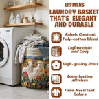Quilted Laundry Basket with Handles, Collapsible Boho Floral Storage Bin, Large Soft Quilted Basket, Portable Organizer for Clothes, Toys, Blankets, Nursery, Bedroom, Laundry Room (Sunflower, L)