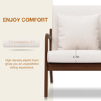 HOMMPA Mid-Century Modern Accent Chair Set of 2, Comfy Reading Armchair with Solid Wood Frame & Lumbar Pillow, Upholstered Linen Lounge Chair with Side Pocket for Living Room, Bedroom,Balcony(Beige)