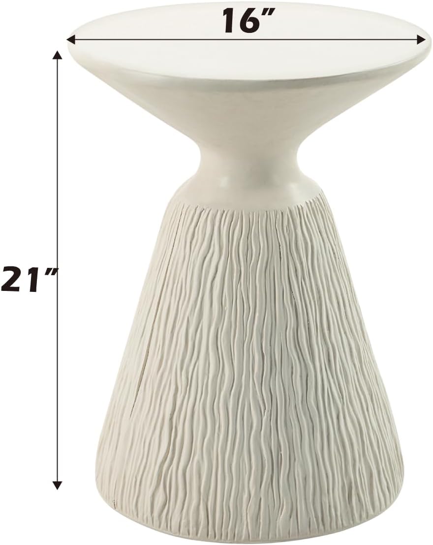 ø16'' Faux Concrete Cement Round Side Table End Table for Living Room, Modern Contemporary Minimalist White Finish Style, Fiber Concrete Material, No Assembly, White