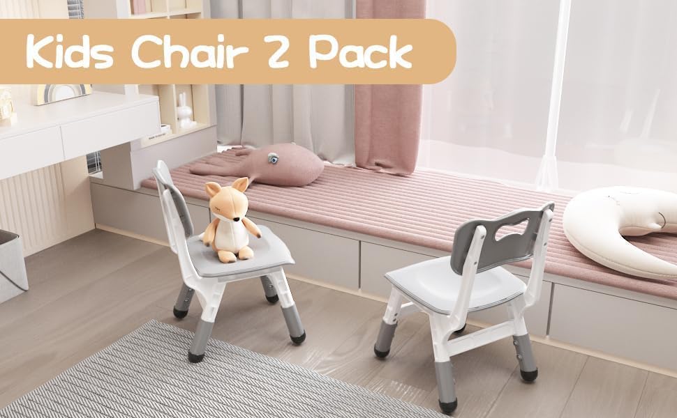 2-Pack Height-Adjustable Kids Plastic Chairs – Ergonomic Backrest, Non-Slip Feet,Durable, 82Kg Weight Capacity – for Home, Kindergarten, Classroom & Activities