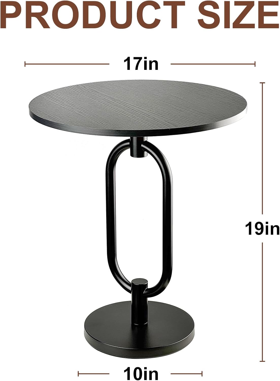 17In Black Round Side Table Modern End Table Stable Sofa Side Table with Heavy Duty Base Integrated Accent Coffee Table Nightstand for Living Room Bedroom Backyard