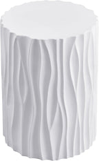 ø15.75'' Faux Stone Round Side Table Circle End Table for Living Room, Modern Unique Wavy Fluted Design, MGO Material for Indoor & Outdoor, No Assembly, White