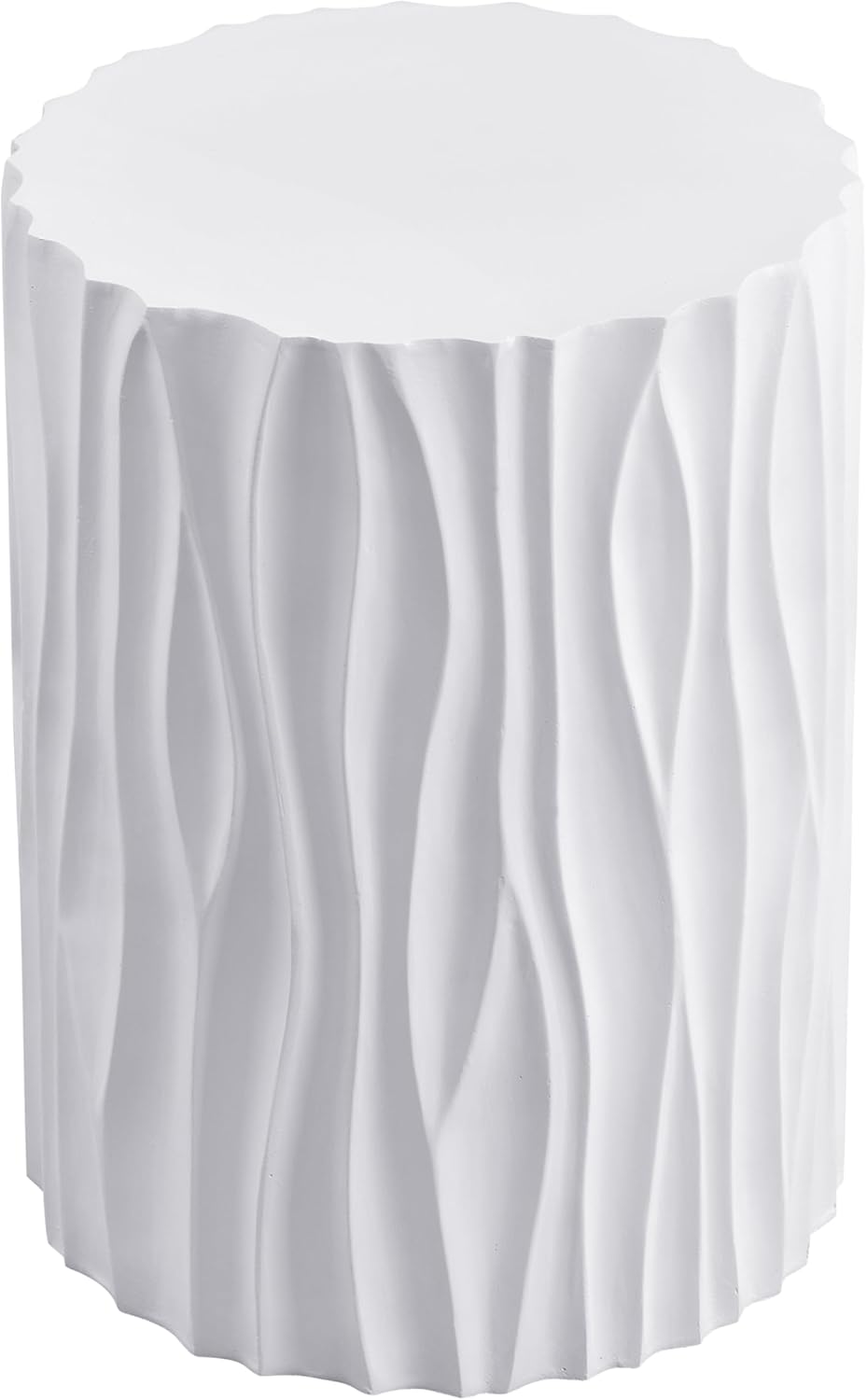 ø15.75'' Faux Stone Round Side Table Circle End Table for Living Room, Modern Unique Wavy Fluted Design, MGO Material for Indoor & Outdoor, No Assembly, White