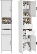 GRUSIGN 67" Tall Bathroom Storage Cabinet, Narrow Bathroom Cabinet with 2 Doors, 2 Drawers and 2 Adjustable Shelves, Slim Storage Cabinets for Kitchen, Living Room, Entryway, White
