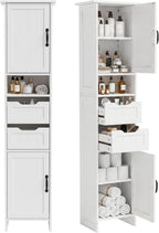 GRUSIGN 67" Tall Bathroom Storage Cabinet, Narrow Bathroom Cabinet with 2 Doors, 2 Drawers and 2 Adjustable Shelves, Slim Storage Cabinets for Kitchen, Living Room, Entryway, White