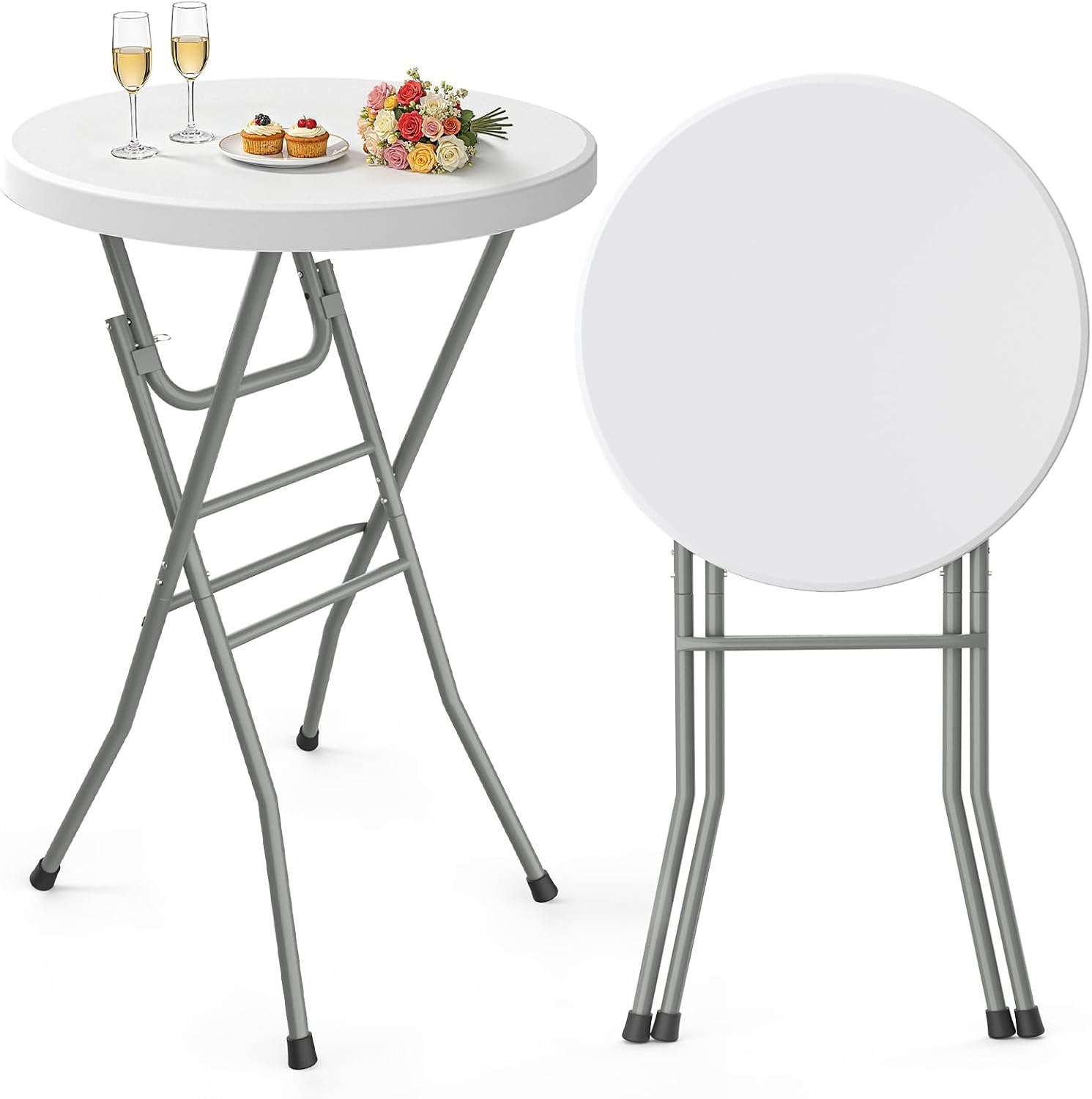 Pureegg Round Cocktail Table - High Top Bar Table (28" Diameter x 43.3" Height) with X-Shaped Support Frame, Foldable & Portable for Parties, Weddings, Events & Home Use, White - 1PCS
