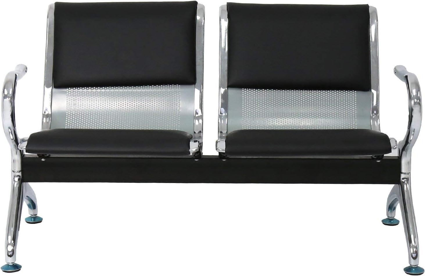 Peach Tree Reception Chairs Waiting Room Chair with Black Leather, Lobby Chairs for Reception Room, Office, Airport Reception Bench (5 Seat, Black)