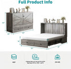 BALUS Full Size Murphy Bed, Full Cabinet Bed with Tri-Fold Memory Foam Mattress, Wooden Cabinets Beds with USB Charging Station and Storage Drawers, Space-Saving Cabinet Bed for Bedroom,Grey