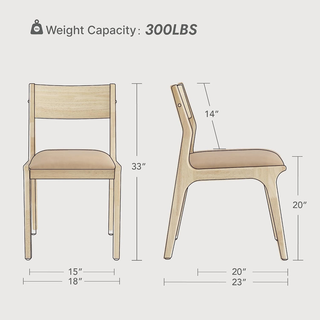 Watson & Whitely Wood Dining Chairs Set of 4, Modern Leather Upholstered Kitchen Chairs with Ergonomic Curved Backrest and Solid Wood Frame, Farmhouse Chairs for Dining Room, Living Room, Camel