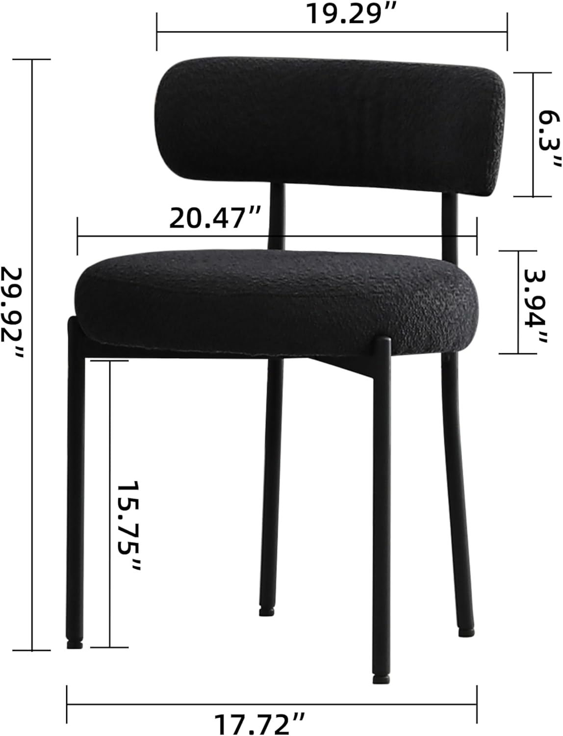 DYHOME Black Boucle Dining Chairs Set of 4, Modern Upholstered Dining Chairs with 4" Thick Cushion and Sturdy Metal Legs for Dining Room, Kitchen