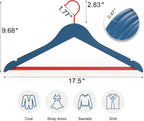 TOPIA HANGER Premium Wooden Hangers with Non-Slip Pant Bar, 360°Swivel Hook and Shoulder Notches, 30 Pack Solid Wood Clothes Hangers for Suit, Coat, Jacket, Camisole(Blue/Red)-CT35BR30