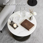 Marble End Table for Couch,Overbed Table for Laptop, Snacks & Coffee,Modern Living Room Accent Tables Nightstand for Corner(Black)