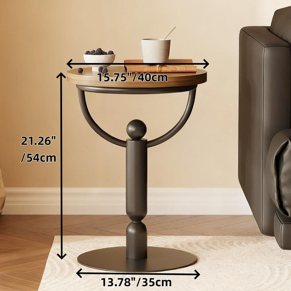 YUNMUARY-Modern Side Tables Living Room, Black Round End Table, Mid Century End Tables for Small Space, Metal Bedside Tables, Wooden Couch Side Table, Nightstand for Bedroom, No Assembly Required