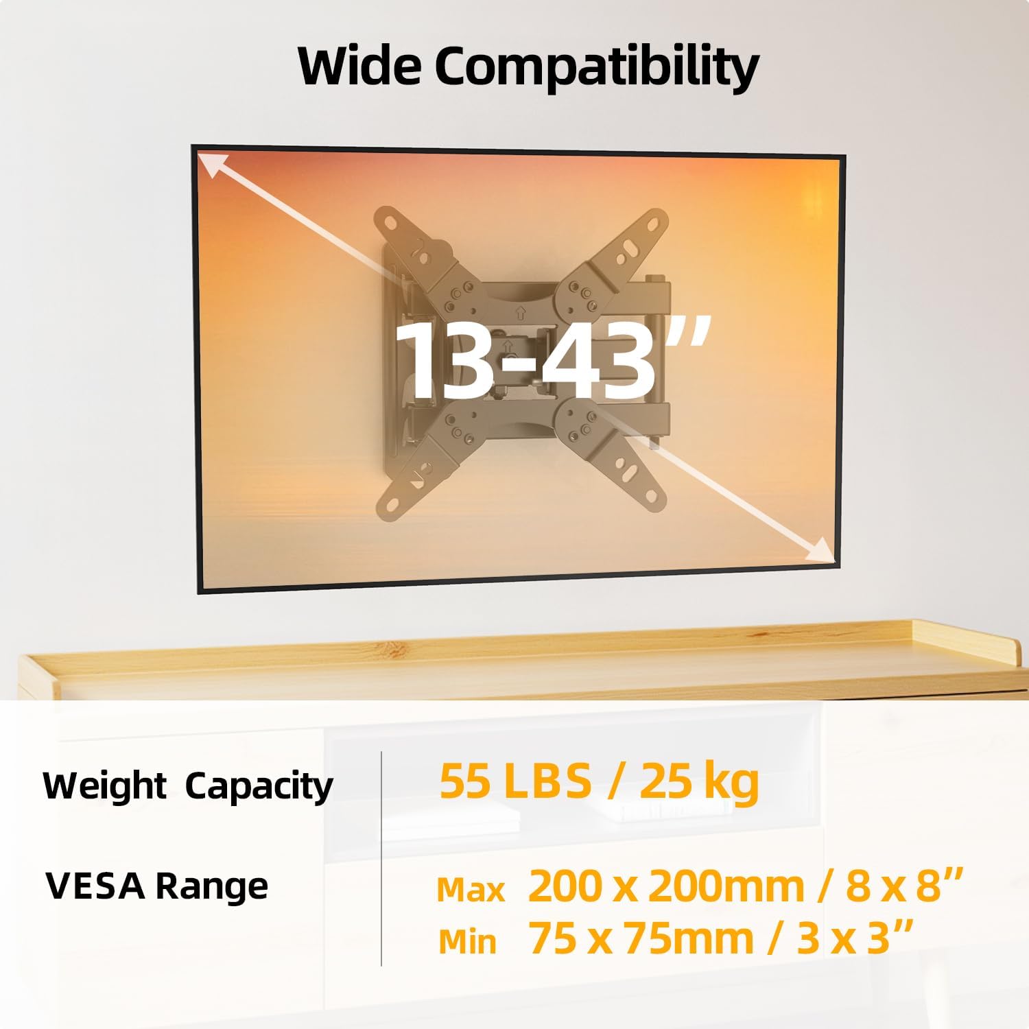 IWORKBOARD 32+ 40 inch Full Motion TV Wall Mount for 13-43" TVs & Monitor, 360° Rotating Small TV Mount Bracket, Articulating Swivel Tilting Extension, Max VESA 200x200mm, Single Studs, 55 lbs