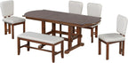6-Piece Traditional Dining Table Set, 78" Extendable Wood Table with 18" Removable Leaf, 4 Upholstered Dining Chairs & 1 Bench, Espresso & Beige