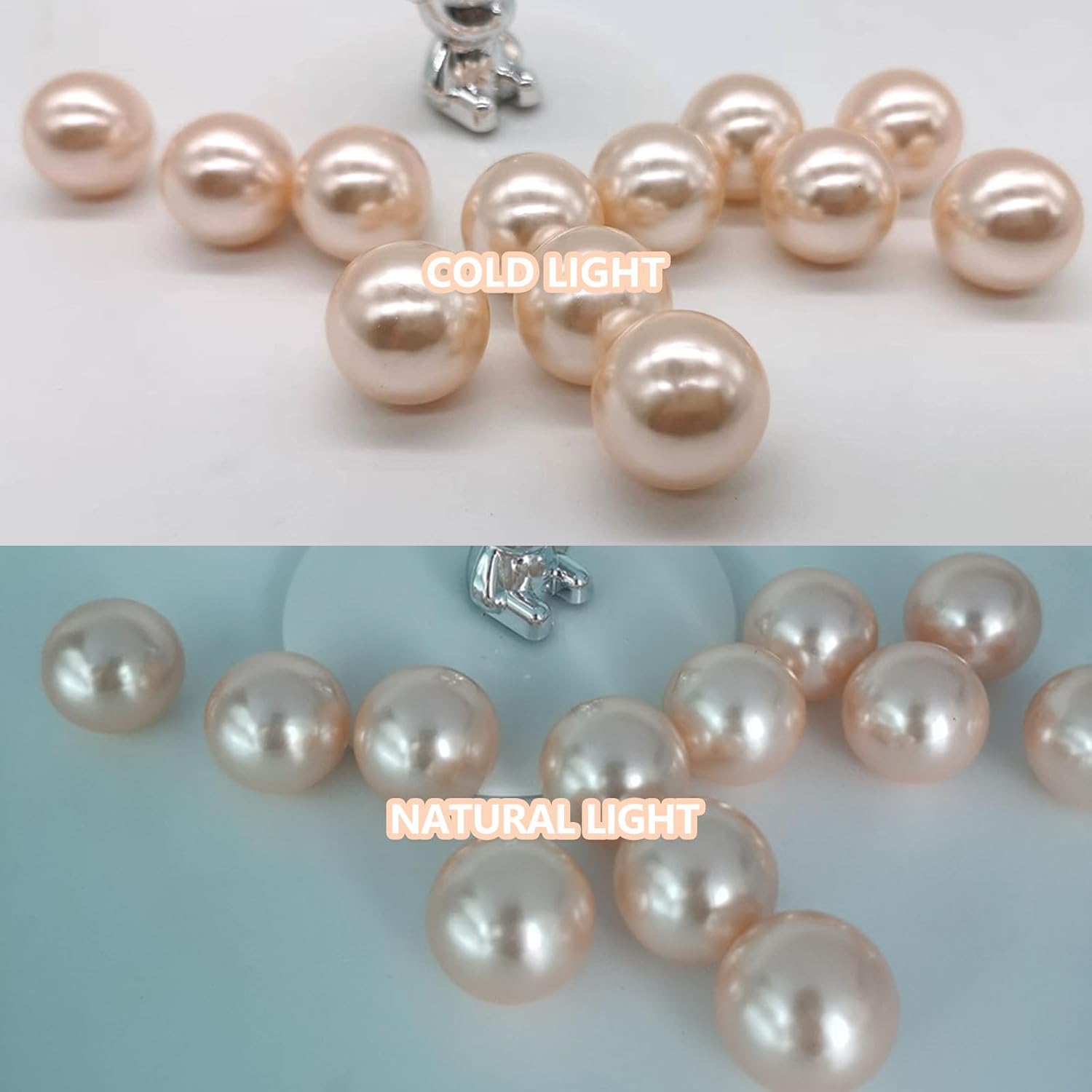 200PCS Light Champagne Floating Beads, Champagne Marbles for Vases, Floating Beads for Centerpiece Vases, Vase Filler Faux Pearls, No Holes Filler Beads for Party Wedding Decor, 10/14/20/30mm