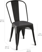 Amazon Basics Metal Dining Chairs, Easy to Assemble, Indoor/Outdoor, Stackable, Matte Black, 4-Pack